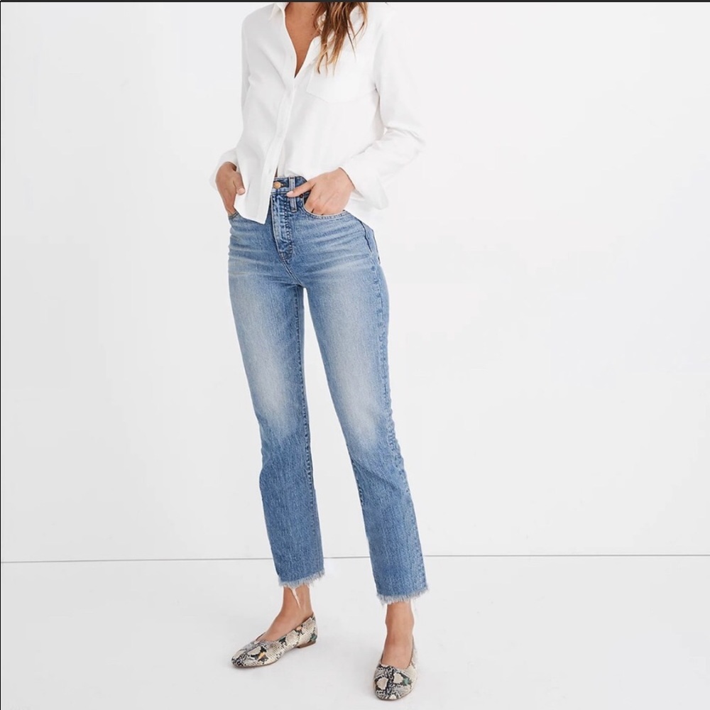 Madewell Perfect Vintage Jean. High rise Tapered Ainsworth Wash Raw Hem AF69124